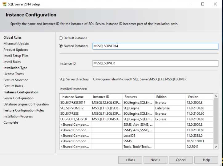 Enter instance name of SQL Server 