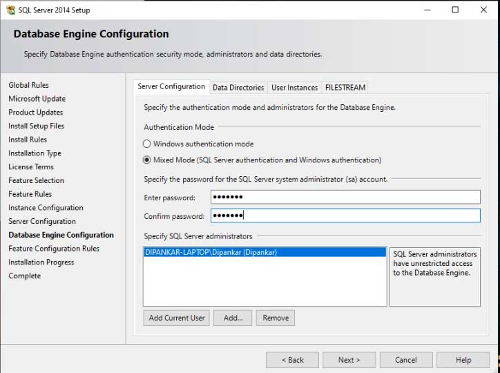 Configure Authentication mode of Database Server