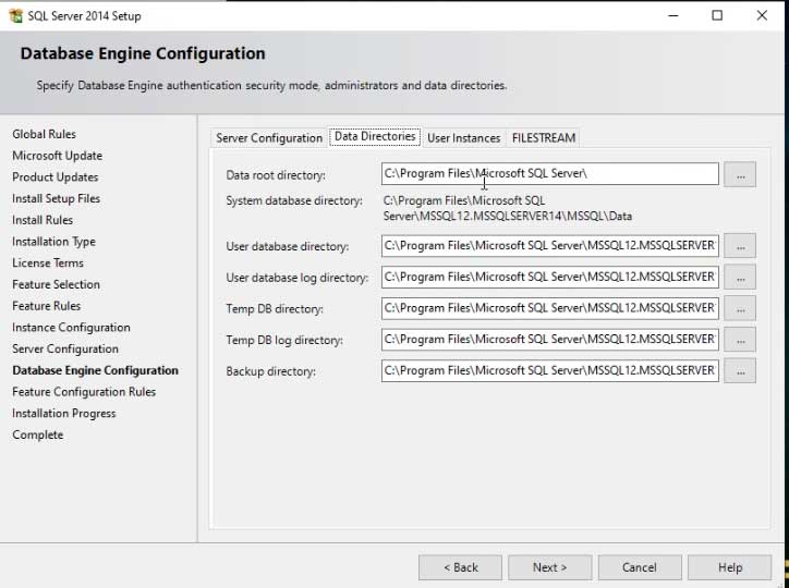 Root Directories configuration of MS SQL Server